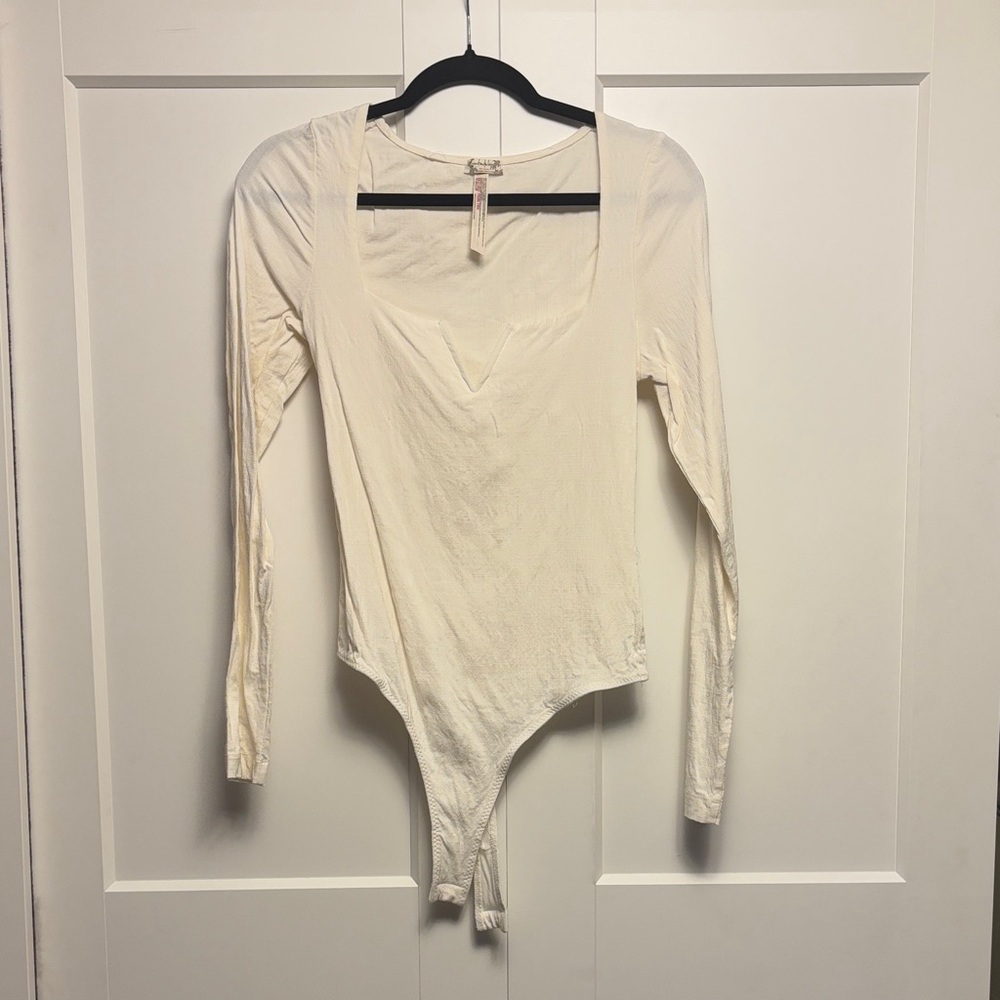 Free People Elegant Cream Long Sleeve Bodysuit